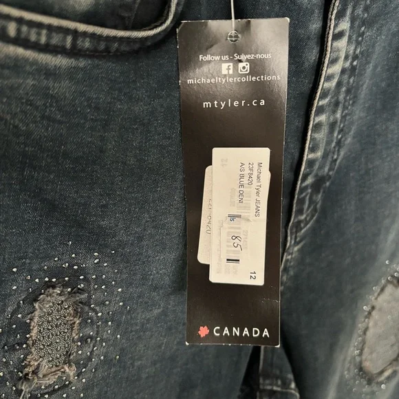 NWT!⭐️ Michael Tyler • Distressed Jeans with Rhinestone Accents- Women’s Size 12 - Picture 6 of 16